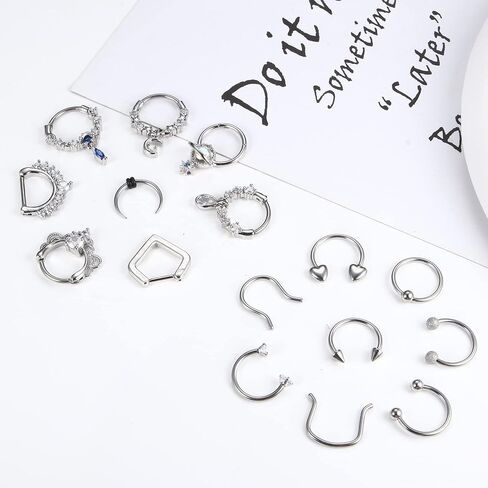 Besteel 16 PCS حلقات الحاجز Hypoallergenic 16G 316L الفولاذ المقاوم للصدأ الفولاذ المقاوم للصدأ خواتم الأنف الطوق Tragus Cartilage Helix Daith Jewelry for Men Women 10mm in Kuwait