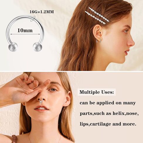 Besteel 16 PCS حلقات الحاجز Hypoallergenic 16G 316L الفولاذ المقاوم للصدأ الفولاذ المقاوم للصدأ خواتم الأنف الطوق Tragus Cartilage Helix Daith Jewelry for Men Women 10mm in Kuwait
