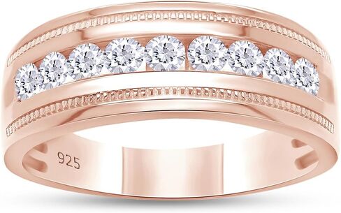 Savearth Diamonds 1/2 CTTW Round Lab الذي تم إنشاؤه Moissanite & Lab Grown Diamond Milgrain Wedding Band Ring للرجال والنساء في الفضة الإسترليني المطلية بالذهب 14K (VS-Si Clarity ، 0.50 CTTW و 1.00 CTTW) in Kuwait