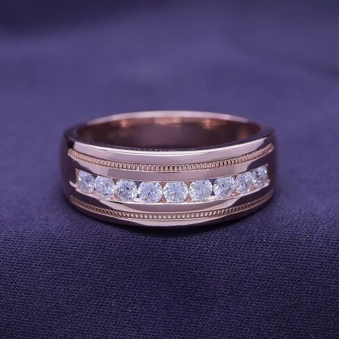 Savearth Diamonds 1/2 CTTW Round Lab الذي تم إنشاؤه Moissanite & Lab Grown Diamond Milgrain Wedding Band Ring للرجال والنساء في الفضة الإسترليني المطلية بالذهب 14K (VS-Si Clarity ، 0.50 CTTW و 1.00 CTTW) in Kuwait