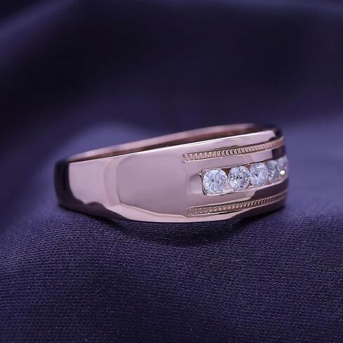 Savearth Diamonds 1/2 CTTW Round Lab الذي تم إنشاؤه Moissanite & Lab Grown Diamond Milgrain Wedding Band Ring للرجال والنساء في الفضة الإسترليني المطلية بالذهب 14K (VS-Si Clarity ، 0.50 CTTW و 1.00 CTTW) in Kuwait
