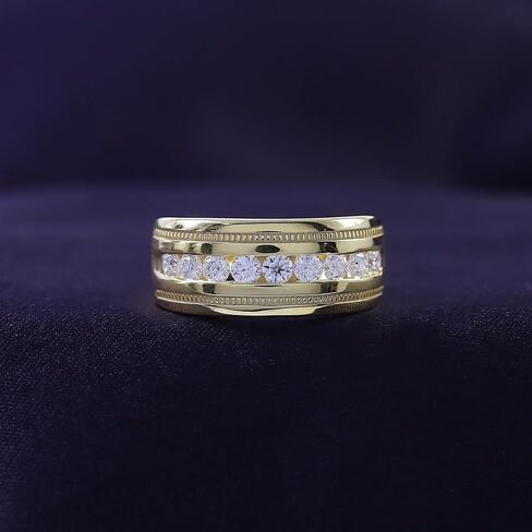Savearth Diamonds 1/2 CTTW Round Lab الذي تم إنشاؤه Moissanite & Lab Grown Diamond Milgrain Wedding Band Ring للرجال والنساء في الفضة الإسترليني المطلية بالذهب 14K (VS-Si Clarity ، 0.50 CTTW و 1.00 CTTW) in Kuwait