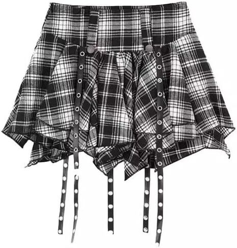 Pleated Skirts for Women Plaid Skirt Punk Goth Y2k Emo Skirt High Waisted A-line Flare Mini Skirts in Kuwait