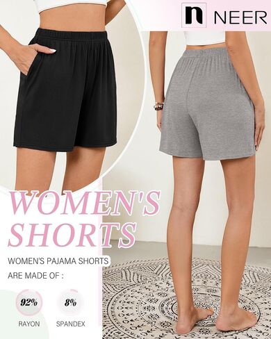 Neer 3 Pack Women's Casual Shorts Lounge Soft Summer Ribbed Elastic High Waisted Shorts Pocket Workout Athletic SweatShorts in Saudi Arabia