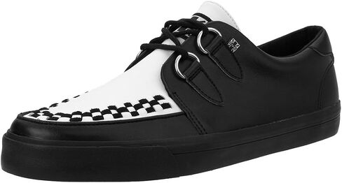 TUK Shoes Black/White Leather Creeper Sneaker Shoes for Women and Men, D Ring Lace Up Shoes | US Women 07 / Men 05 in Kuwait
