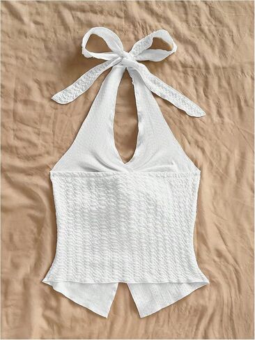 MakeMechic Women's Halter Tops Slit Twist Front Litbless Top Summer Tank Top in Kuwait