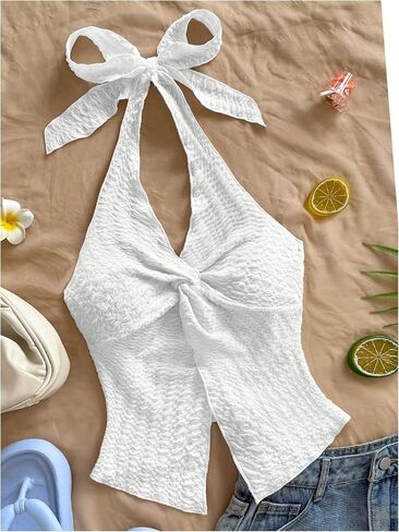 MakeMechic Women's Halter Tops Slit Twist Front Litbless Top Summer Tank Top in Kuwait