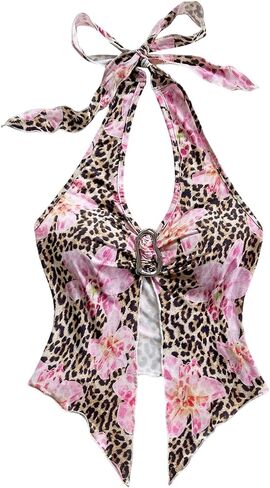 MakeMechic Women's Halter Tops Slit Twist Front Litbless Top Summer Tank Top in Kuwait