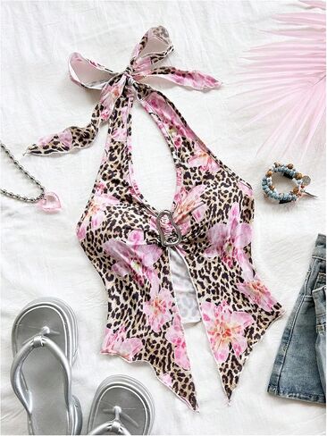 MakeMechic Women's Halter Tops Slit Twist Front Litbless Top Summer Tank Top in Kuwait