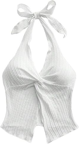 MakeMeChic Women's Halter Tops Slit Twist Front Backless Cute Summer Tank Top in Kuwait