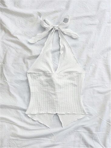 MakeMeChic Women's Halter Tops Slit Twist Front Backless Cute Summer Tank Top in Kuwait