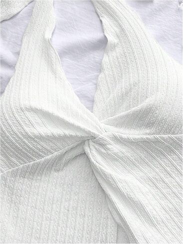 MakeMeChic Women's Halter Tops Slit Twist Front Backless Cute Summer Tank Top in Kuwait