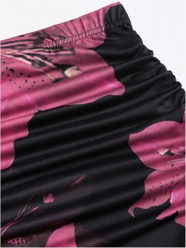 Women's Floral Print Maxi Skirt Ruffle Hem Ruched Fishtail Bodycon Long Skirts Vacation Going Out Outfits in Saudi Arabia