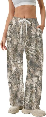 Camo Pants Women Baggy Fleece Y2K Camouflage Cargo Pants High Waisted Wide Leg Drawstring Jogger Sweatpants in Kuwait