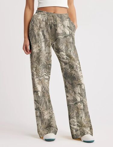 Camo Pants Women Baggy Fleece Y2K Camouflage Cargo Pants High Waisted Wide Leg Drawstring Jogger Sweatpants in Kuwait