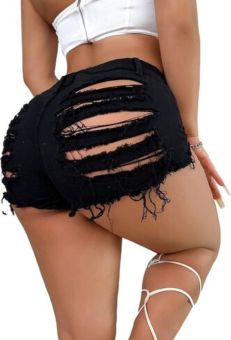 شورتات جان عالية الخصر للسيدات - شورتات الدنيم للنساء ممزقت الصيف الساخن القصيرة الساخنة الساخنة المتعثرة in Kuwait