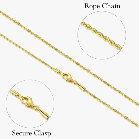 Necklaces 14k Gold Necklace for Women & Men 1.5mm Rope Chain for Women Dainty Gold Chain for Men Non-Tarnish Necklace Unisex Sizes 16-26 Inches in Kuwait