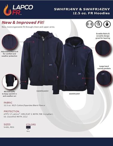 LAPCO SWHFR14NY- 5XL Flame Resistant Hooded SweatShirt, Navy, 5X-Large in Saudi Arabia