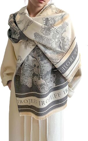 Warm Scarf Cashmere Shawl Women Artistic Landscape Painting Reversible Scarf With Tassel Large Long Pashmina Stole in Saudi Arabia