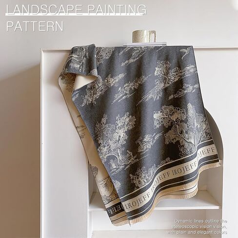 Warm Scarf Cashmere Shawl Women Artistic Landscape Painting Reversible Scarf With Tassel Large Long Pashmina Stole in Saudi Arabia