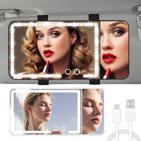 LED Car Sun Visor Vanity Mirror - Upgraded 3X Detail, Rechargeable Makeup Mirror with 3 Light Modes & 4-Level Brightness, Dimmable Touch Control for Cars, SUVs, Trucks in Saudi Arabia