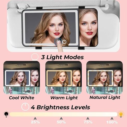 LED Car Sun Visor Vanity Mirror - Upgraded 3X Detail, Rechargeable Makeup Mirror with 3 Light Modes & 4-Level Brightness, Dimmable Touch Control for Cars, SUVs, Trucks in Saudi Arabia