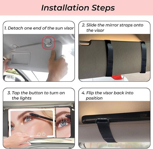 LED Car Sun Visor Vanity Mirror - Upgraded 3X Detail, Rechargeable Makeup Mirror with 3 Light Modes & 4-Level Brightness, Dimmable Touch Control for Cars, SUVs, Trucks in Saudi Arabia