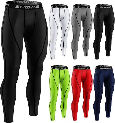 6 Pcs Men's Compression Pants Athletic Running Tights Rapid Dry Men's Leggings for Sports Thermal Base Layer Bottoms for Basketball Yoga Workout, 6 Colors, L Multicolor in Saudi Arabia
