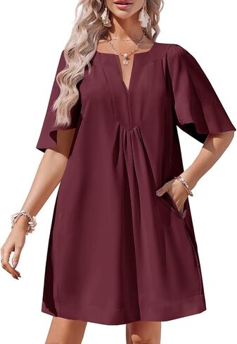 Wenrine Womens Flutter Short Sleeve Mini Dress Discal in Kuwait