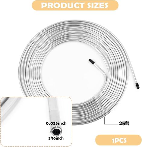 25Ft Brake Line Kit,Copper Coated 3/16 Brake Line Repair Kit with 0.035" Wall Thickness for Repair of Hydraulics,Brake Systems and Fuel,Flexible Anti-Rust Rear Brake Lines (3/16 Gold Tube) in Saudi Arabia