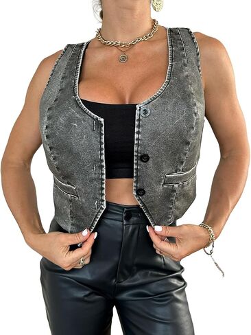 Women Leather Vest Motorcycle Zipper Up Sleeveless Crop Tops Sexy Faux Leather Jacket with Belt in Saudi Arabia