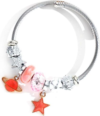 3pcs kitty Bracelet Set, Necklace Rings Adjustable Stainless Steel Sleeves Bangle, Pink Cute Jewelry Daughter Gifts in Saudi Arabia