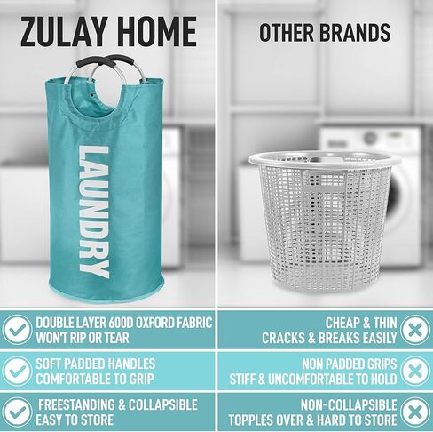Zulay Home 82L Large Heavy Duty Laundry Basket Collapsible - Non-Slip Padded Laundry Bag With Handles - Waterproof Collapsible Laundry Baskets & Laundry Hampers For Bedroom, Dorm, Travel (Black) in Saudi Arabia