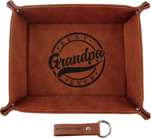 Fathers Day Presents from Son Daughter Kids, Funny Personalized Anniversary Birthday Gift for Dad Men Him Step Dad Papa, Unique Cool PU Leather Valet Tray and Keychain for Dad Grandpa Husband in Saudi Arabia