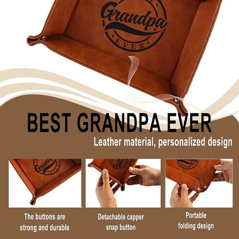 Fathers Day Presents from Son Daughter Kids, Funny Personalized Anniversary Birthday Gift for Dad Men Him Step Dad Papa, Unique Cool PU Leather Valet Tray and Keychain for Dad Grandpa Husband in Saudi Arabia