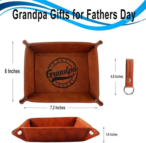 Fathers Day Presents from Son Daughter Kids, Funny Personalized Anniversary Birthday Gift for Dad Men Him Step Dad Papa, Unique Cool PU Leather Valet Tray and Keychain for Dad Grandpa Husband in Saudi Arabia