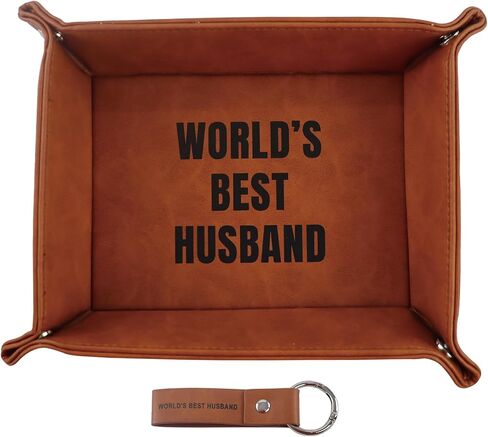 Fathers Day Presents from Son Daughter Kids, Funny Personalized Anniversary Birthday Gift for Dad Men Him Step Dad Papa, Unique Cool PU Leather Valet Tray and Keychain for Dad Grandpa Husband in Saudi Arabia