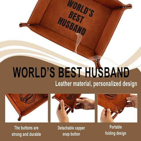 Fathers Day Presents from Son Daughter Kids, Funny Personalized Anniversary Birthday Gift for Dad Men Him Step Dad Papa, Unique Cool PU Leather Valet Tray and Keychain for Dad Grandpa Husband in Saudi Arabia