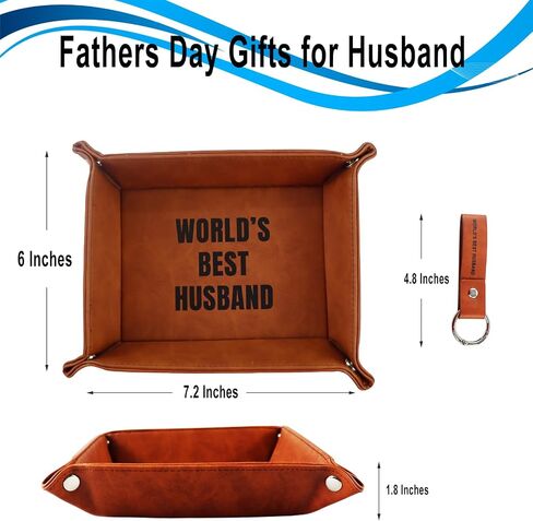 Fathers Day Presents from Son Daughter Kids, Funny Personalized Anniversary Birthday Gift for Dad Men Him Step Dad Papa, Unique Cool PU Leather Valet Tray and Keychain for Dad Grandpa Husband in Saudi Arabia
