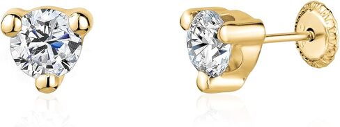 14k Gold Tiny Stud Earrings Simulated Diamond Martini 3 Prong for Baby Girl Safety Screwback Covered Back Women Men Multiple Piercings in Saudi Arabia