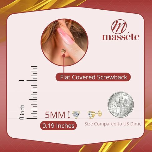 14k Gold Tiny Stud Earrings Simulated Diamond Martini 3 Prong for Baby Girl Safety Screwback Covered Back Women Men Multiple Piercings in Saudi Arabia