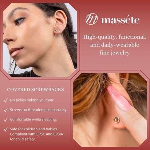 14k Gold Tiny Stud Earrings Simulated Diamond Martini 3 Prong for Baby Girl Safety Screwback Covered Back Women Men Multiple Piercings in Saudi Arabia