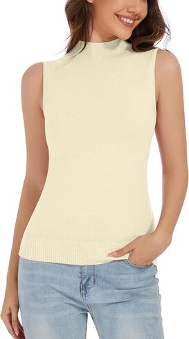 Sleeveless Mock Neck Tops for Women Mock Turtle Neck Vest Tops in Saudi Arabia