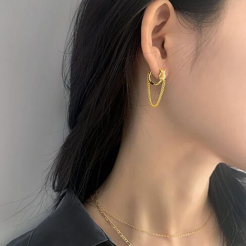 SLUYNZ 925 Sterling Silver Punk Chain Small Hoop Earrings for Women Men Teen Girls Minimalist Hoop Earrings Tassel (A-Silver) in Saudi Arabia