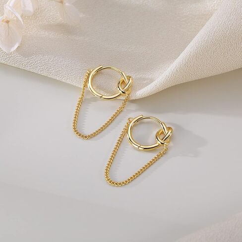SLUYNZ 925 Sterling Silver Punk Chain Small Hoop Earrings for Women Men Teen Girls Minimalist Hoop Earrings Tassel (A-Silver) in Saudi Arabia