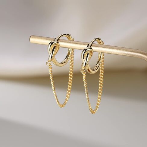 SLUYNZ 925 Sterling Silver Punk Chain Small Hoop Earrings for Women Men Teen Girls Minimalist Hoop Earrings Tassel (A-Silver) in Saudi Arabia