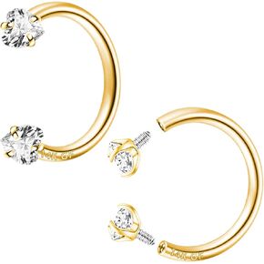 2 Pcs 14K Gold Filled Internal Thread Horseshoe Nose Ring,316L Stainless Steel Circular Barbell Helix Snug Tragus Rook Daith Cartilage Earring Lip Ring Piercing Jewelry for Women Men