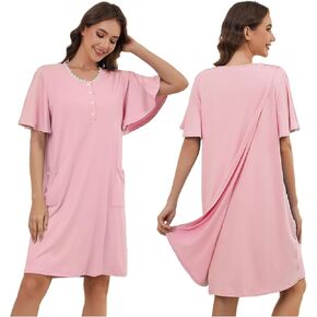 Hospital Gowns for Women Open Back Tear Away Snap Post Shoulder Surgery Short Sleeve Adaptive Clothing Nightgown