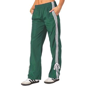 Aopwsrlyi Women Wide Leg Track Pants Y2K Parachute Pants Elastic Low Rise Side Striped Sweatpants with Pockets