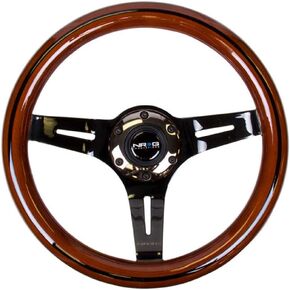 NRG Innovations NRG-ST-310BK-BK Wheel-310mm ، عجلة الحبوب الخشبية الكلاسيكية ، 3 يتحدثون بالكروم الأسود